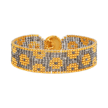 Brazalete Telar Dorado Delgado Rondanas Plata Pavonada